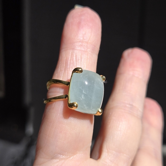 12k Aquamarine cushion cut 24k gold ring sz7 - Picture 7 of 9